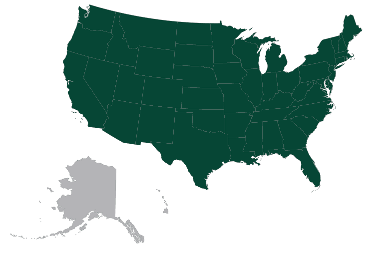 Shaded map of the United States of states I have visited.